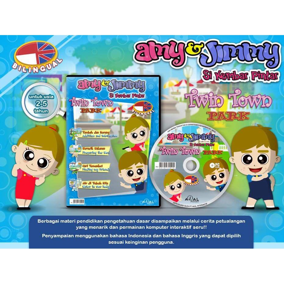 CD Pendidikan Amy & Jmiy2 Bilingual (TWIN TOWN PARK) Akal Interaktif untuk TK Paud  Playgroup & SD