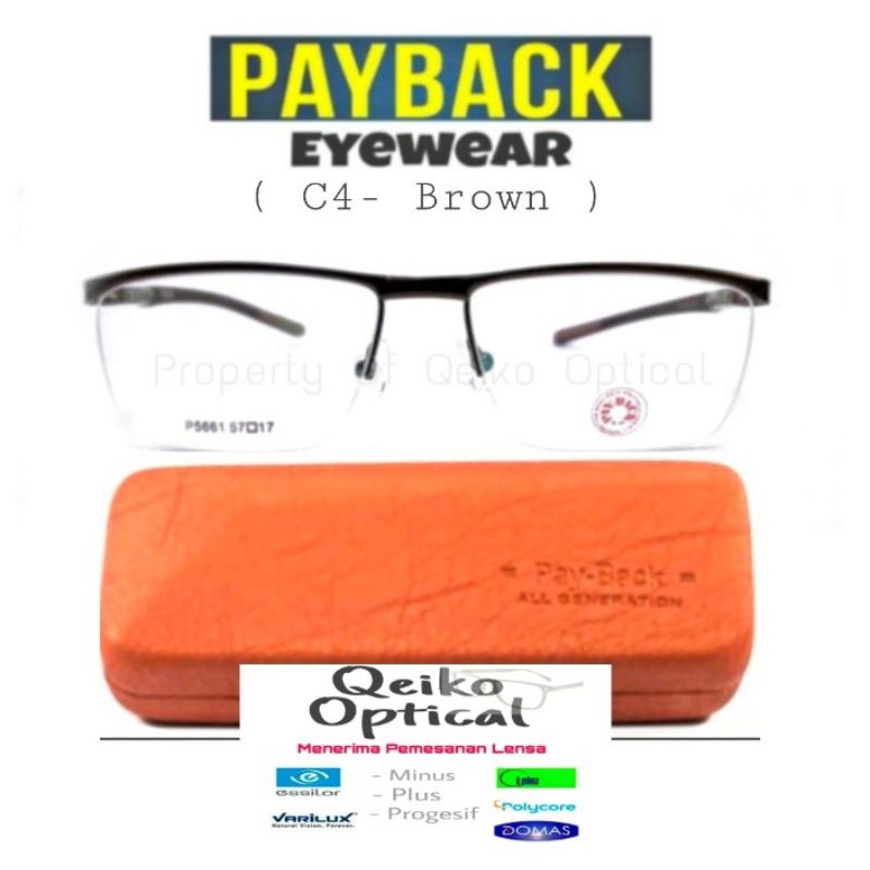 Kacamata Frame Pria Titanium Metal Half Payback C4 - S 56 Original Brown - Size Lebar