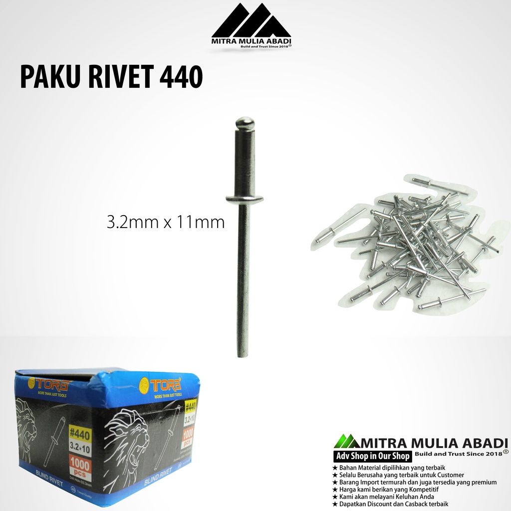 Paku Rivet Tora 440 3,2mm x 11mm - 10 pcs