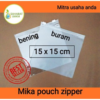 Image of Tas/dompet/pouch Plastik mika zipper putih buram 15x15cm