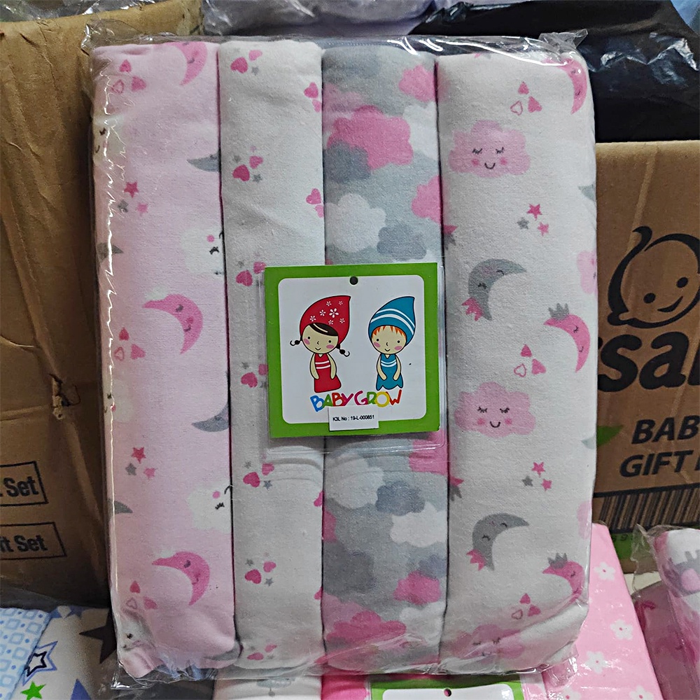 Baby Grow Bedong Bayi Flanel isi 4 Motif Baru 76cmx102cm BabyGrow Selimut Bayi Baru Lahir