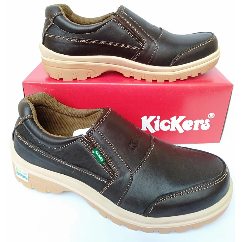 Sepatu kulit kickers pria casual asli original santai kasual slip on tanpa tali terbarumurahselopCOD