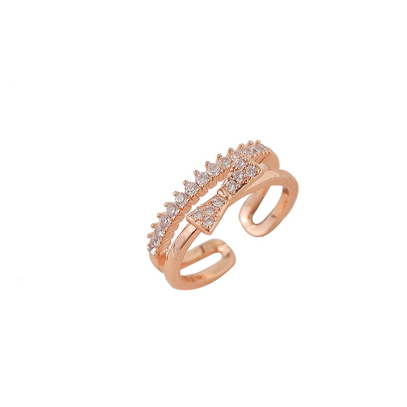 Korea cahaya mewah minoritas design bow pribadi pembukaan adjustable Indeks cincin pasangan BARU had