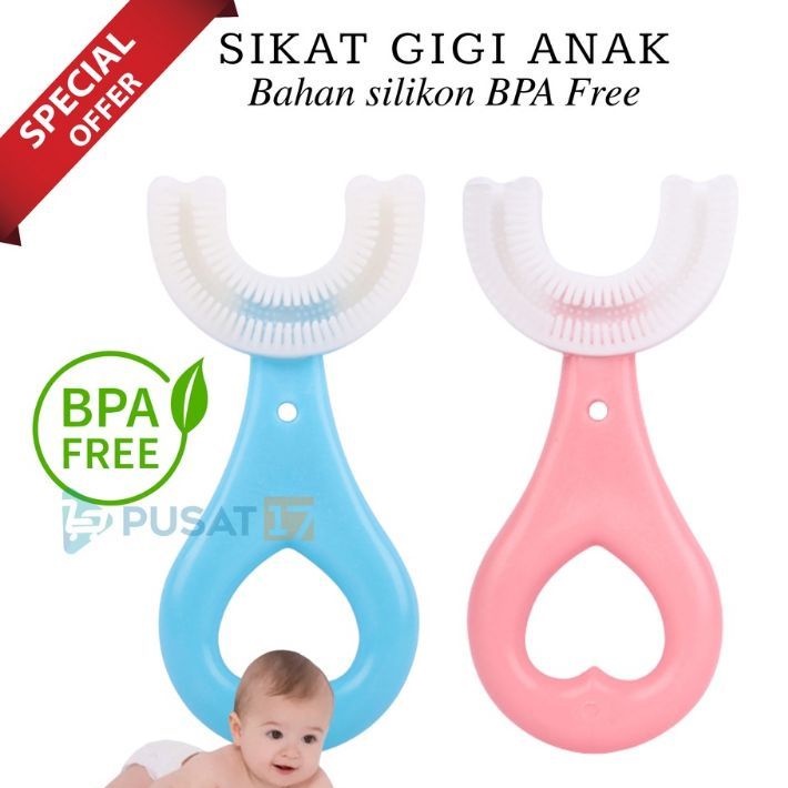 Medan Termurah (Usia 2-6 dan 6-12 tahun) BPA FREE Sikat gigi silicon bentu U Pembersih gigi bayi &amp; anak import