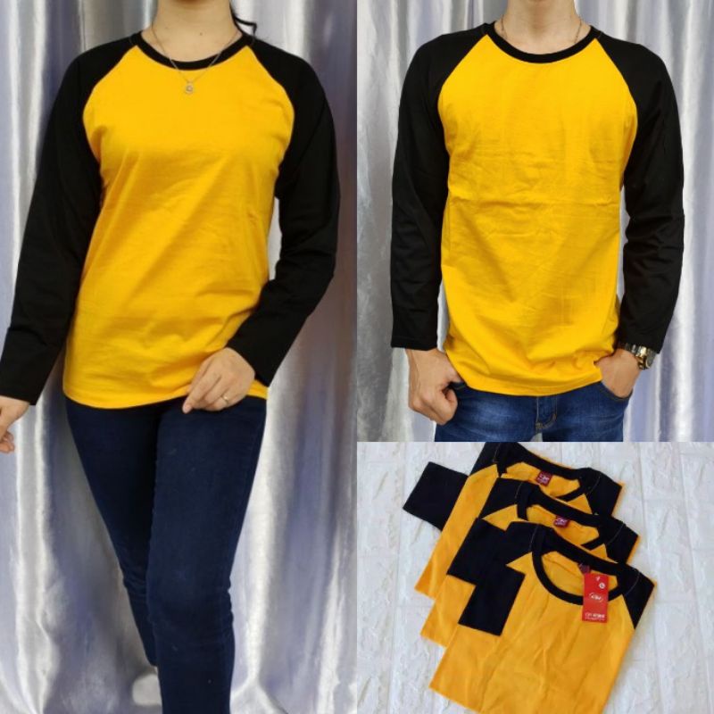 Kaos polos raglan KUNING-HITAM dewasa uk M L XL XXL