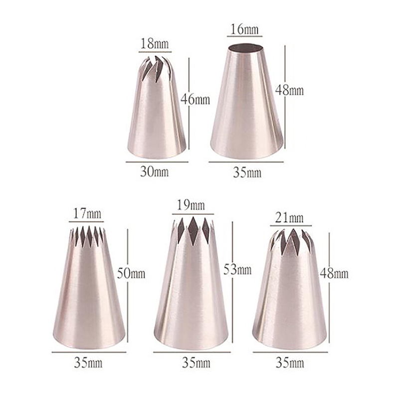 5 Pcs Alat Nozzle Icing Piping Bahan Stainless Steel Ukuran Besar Untuk Baking