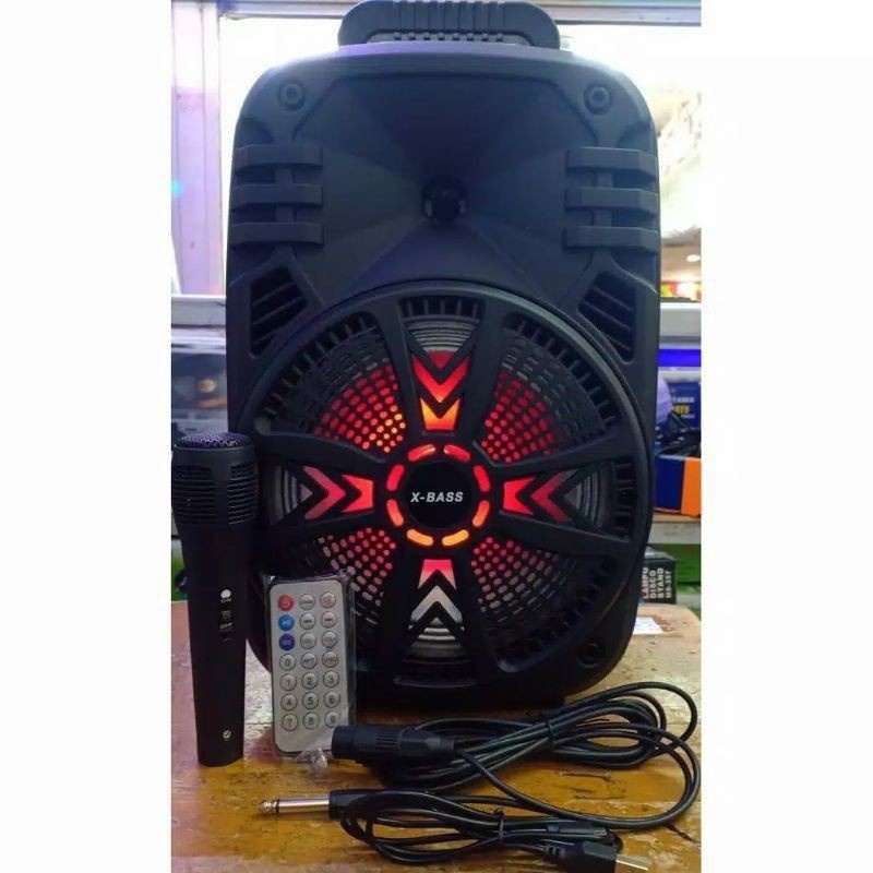 *COD* SPEAKER BLUETOOTH KARAOKE FLECO 8'5 INCH F 8604 LED PLUS MIC REMOTE