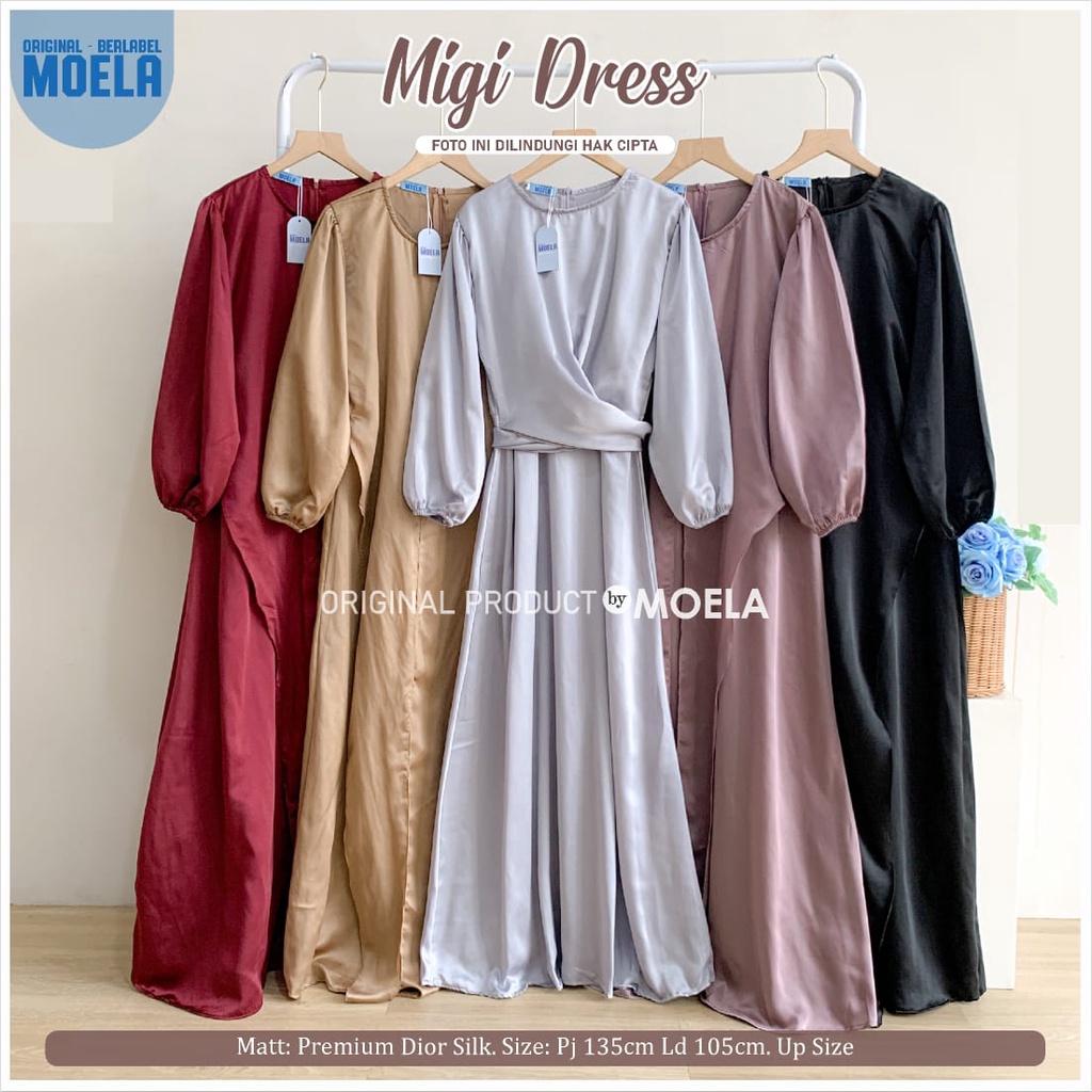 MIGI DRESS ORIGINAL BY MOELA / DRESS BAHAN ARMANI SILK MURAH / DRESS KONDANGAN PESTA