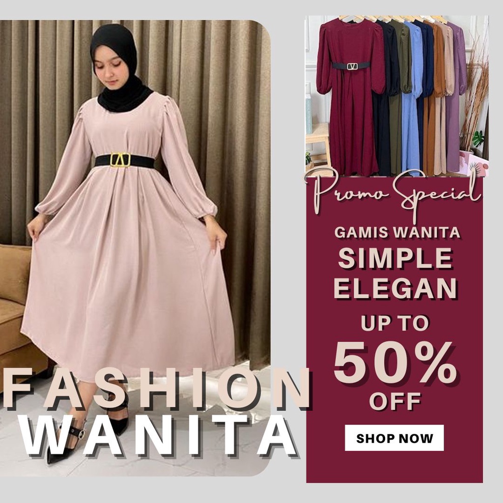 Gamis Wanita Remaja Kekinian Polos lebaran 2022 Model Gamis Syari Syar'i Terbaru Original Bahan Mosc