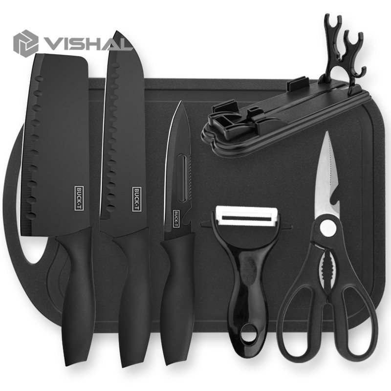 VISHAL PISAU SET 7 IN 1 KITCHEN KNIFE SET/Pisau Dapur Set Talenan Premium Poenscae Pisau Keramik RH