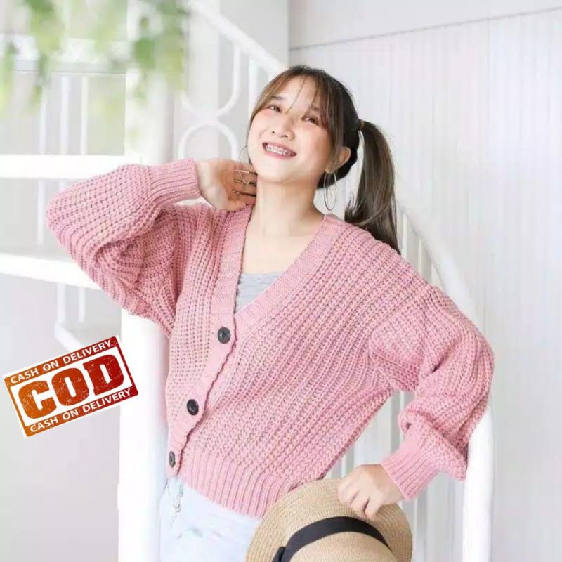 Cardigan Rajut OVERSIZE  CROP 7GET-Dusty pink