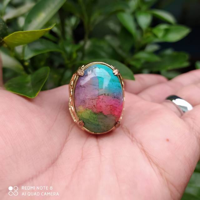 Cincin batu akik panca warna Edong (S)