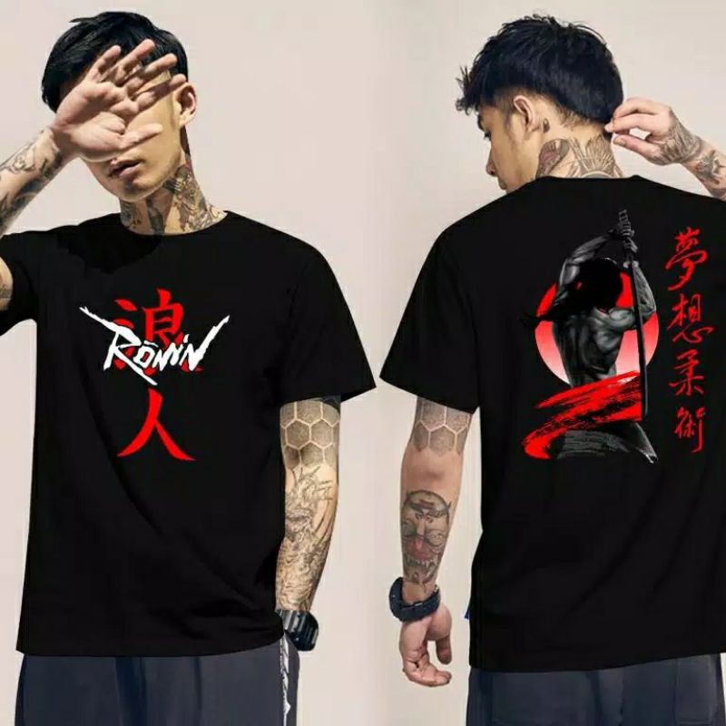 Fourfashion Kaos Pria Kaos Distro RONIN KANJI Black FN295