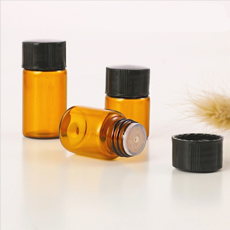 5pcs / Set Botol Kaca Amber Mini Kosong 1 / 2 / 3ml Portable Untuk Sampel Parfum / Kosmetik / Travel