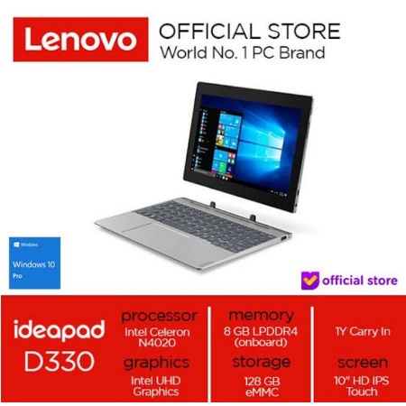 Laptop 2 in 1 Lenovo D330 ( Intel N4020 / 8GB RAM / IPS HD TOUCHSCREEN / EMMC 128GB / WINDOWS 10 )