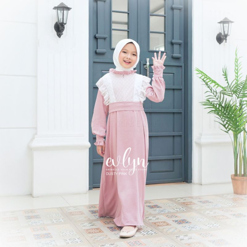 DRESS KIDS MIX TILEDOT TERBARU/EVLYN KIDS ORIBELLE/GAMIS MUSLIM ANAK TERBARU/DRESS TILEDOT KIDS/FAR MOSLEMSTORE