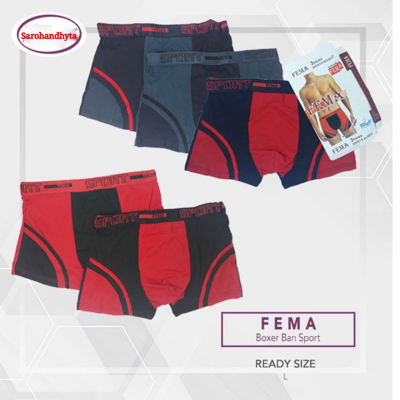 Ecer Celana Dalam Pria 388 Fema Boxeer Ban Sport Dus, Katun Import Murah