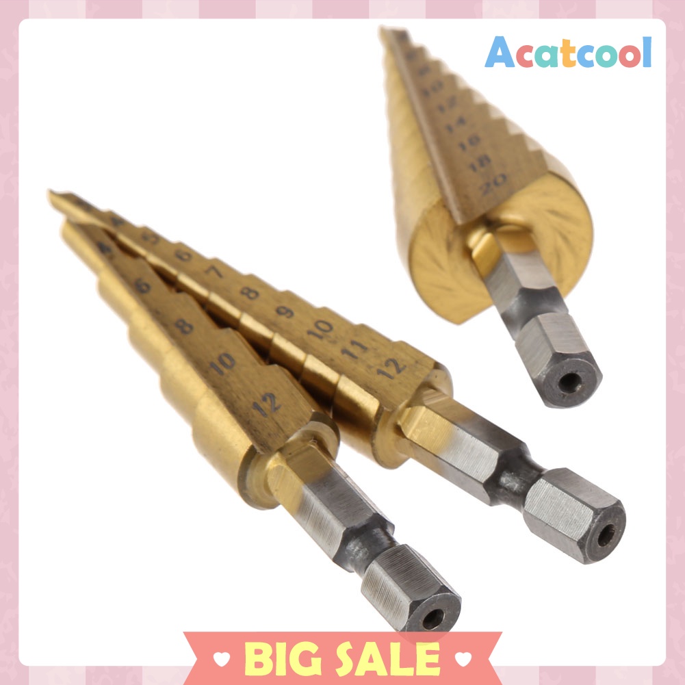 3Pcs Metric  HSS Steel 4241 Cone Titanium Coated Drill Bits Tool Set Hole