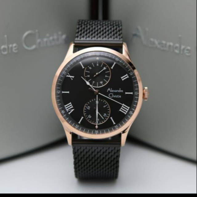 Jam Tangan Pria Alexandre Christie AC 6437 Black Rosegold Original
