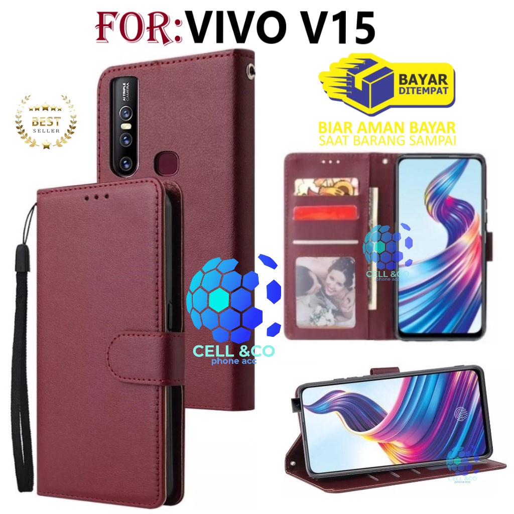 VIVO V15 CASE FLIP LEATHER WALLET PREMIUM FLIP CASE BUKA TUTUP KESING HP CASING FLIP CASE WALLET VIVO V15