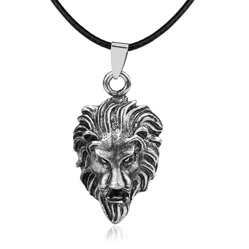 Eropa Dan Amerika punk retro lion's head pendant Pria Mendominasi Kalung Pribadi Hewan Kulit lanyard Baru