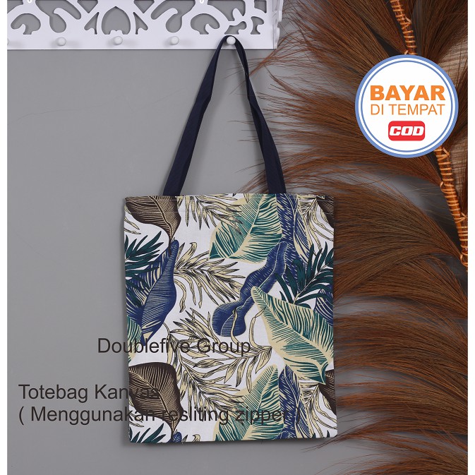 TOTE BAG WANITA TOTEBAG PRIA CANVAS MOTIF GOOD QUALITY WITH RESLETING KODE - 025