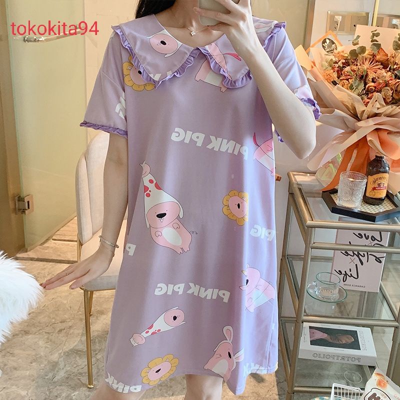 Daster Import Lengan Pendek Kerah Gemas 1 Pcs - Daster Korea - Pakaian Tidur Piyama