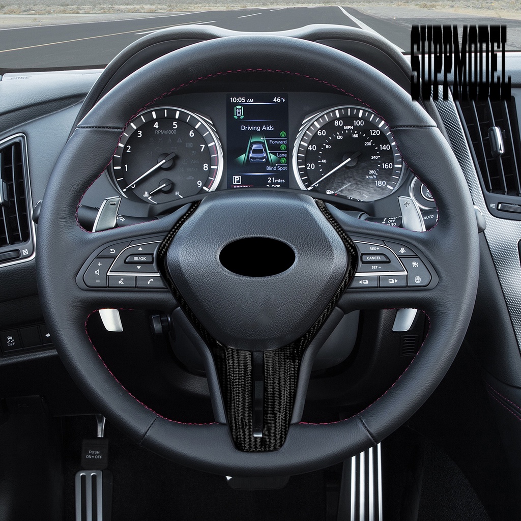 Cover Bezel Setir Mobil Pengganti Bahan Carbon Fiber Untuk Infiniti Q60 / Q50