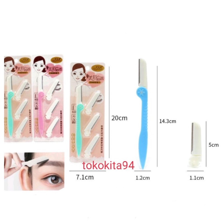 Cukur Alis Lipat 1Set Bonus 3 pcs Refil - Pinset Alis 4in1 Praktis