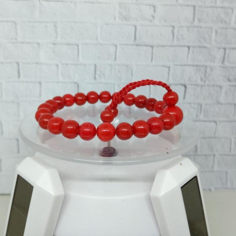 GELANG BATU MARJAN MERAH ORIGINAL, BATU KARANG LAUT PILHAN BERKUALITAS "TKR.26Au22ĸ"