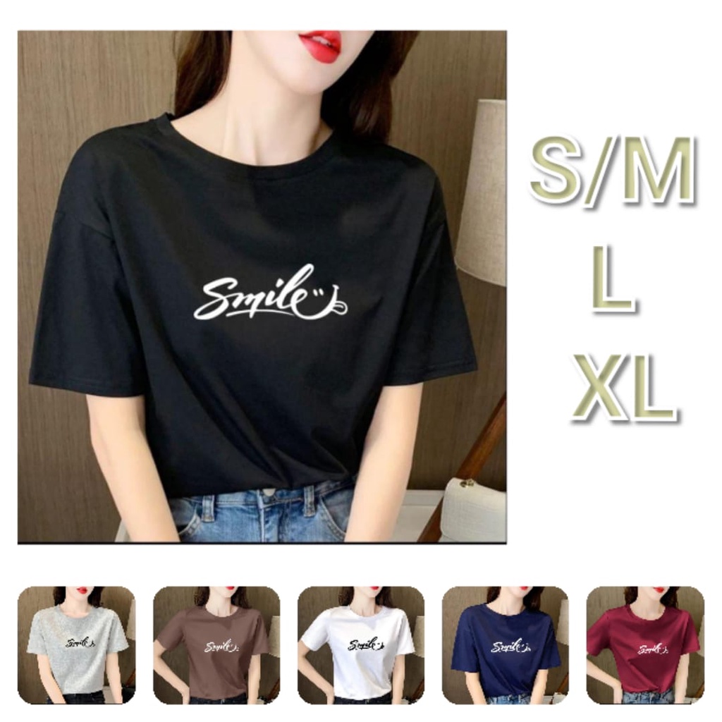 kaos   oblong smile  / kaos telaris /  kaos kekinian / kaos cewe termurah -ALIPIO FASHION