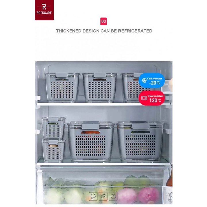 17 ROCKWARE RW-KDLL - Kotak Penyimpanan Kulkas Kontainer Size L - 4.5L