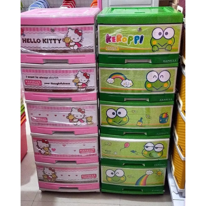 LEMARI PLASTIK NAPOLLY 5 SUSUN KEROPI & HELLO KITTY