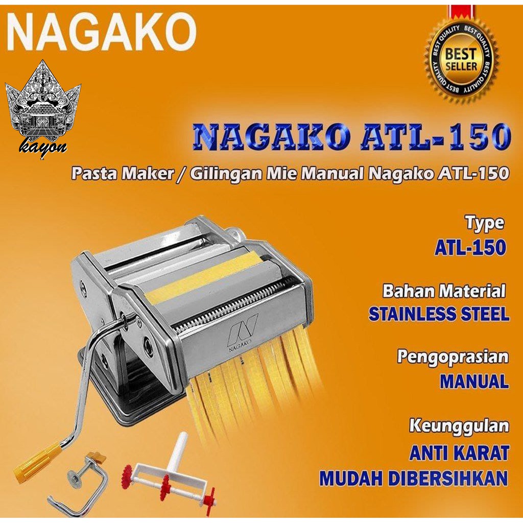 KAYON. MURAHN GILINGAN MIE MOLEN AMPIA PASTA MAKER NAGAKO MARCATO STAINLESS ATLAS