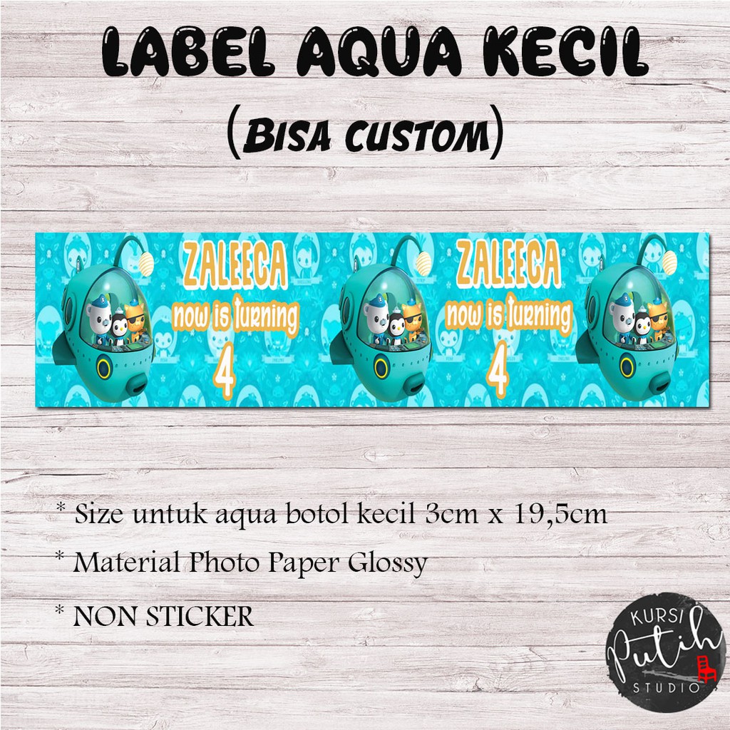 

Label aqua botol kecil bisa custom model / bahan non sticker tema octonauts