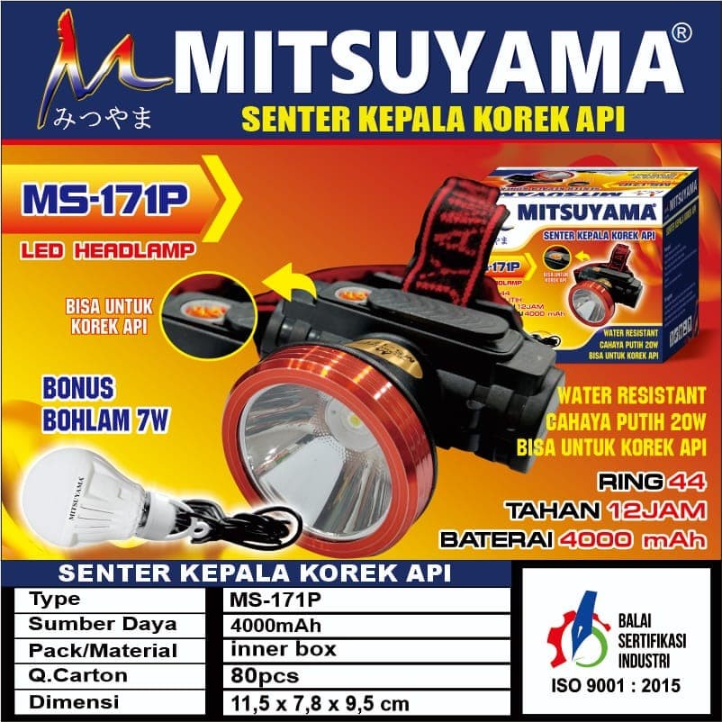 COD Senter Kepala 20 WATT Mitsuyama MS 171 Cahaya Putih+Ada Korek API