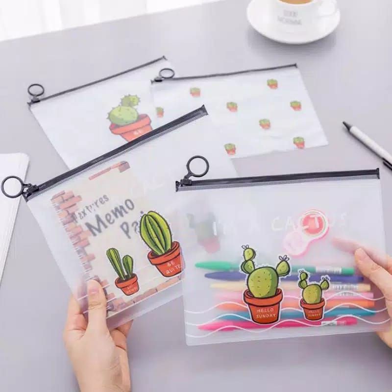 Zipper Bag Cactus Pouch  Kosmetik Transparan Tempat Pensil