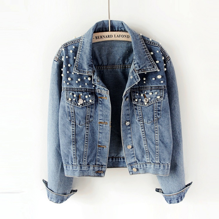Jaket Denim Wanita  Stasiun Montok Cewek Besar Ukuran  Wanita Manikmanik Berlian Imitasi Mantel Tren