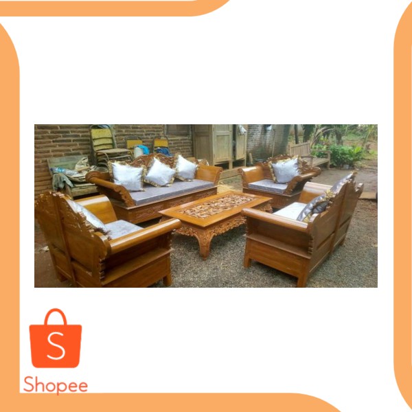 Unik kursi Madura minimalis ukir kayu jati - dudukan busa-bantal peluk-free Berkualitas