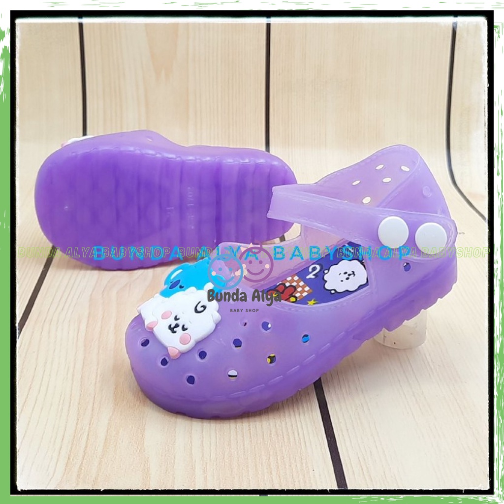 Sepatu Anak Perempuan Jelly LED Usia 6 Sampai 18 Bulan - Sepatu Anak Cewek Jelly Lampu Motif UNGU Sepatu Jelly Lentur Elastis Anti Licin Model Tali