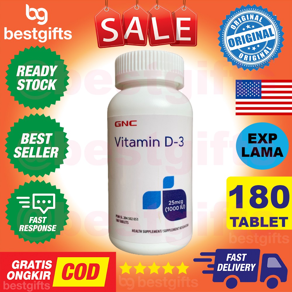 GNC VITAMIN VIT D D3 1000 IU CALCIUM KALSIUM KEPADATAN TULANG KUAT OSTEOPOROSIS GINJAL 180 TABLET