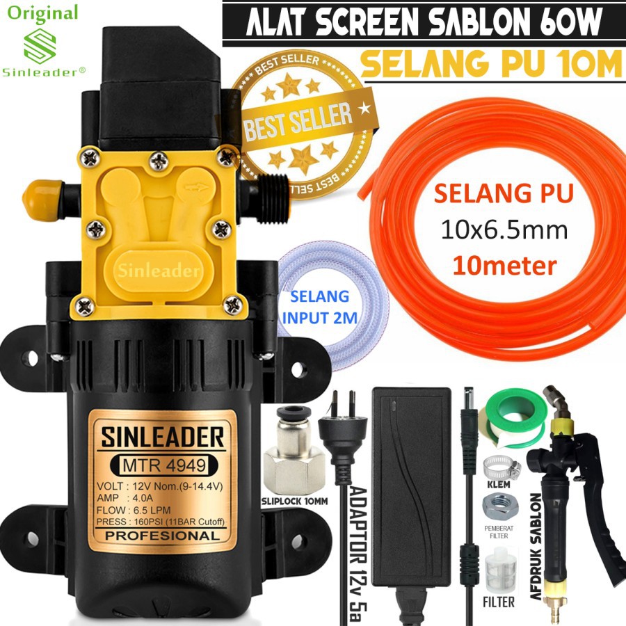 Paket Pompa Screen Sablon Selang PU 10mm 10Meter Sinleader 4949 - sliplock