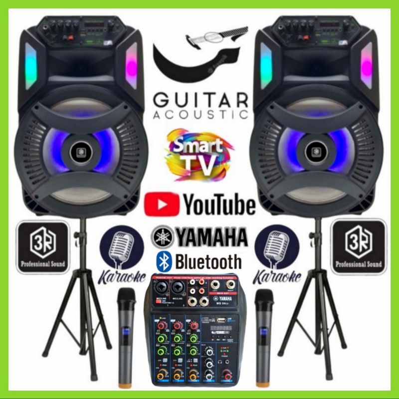 Paket Karaoke 3R Aktif Dobel 12 Inch Mixer Bluetooth Yamaha 2 Mic Live Akustic