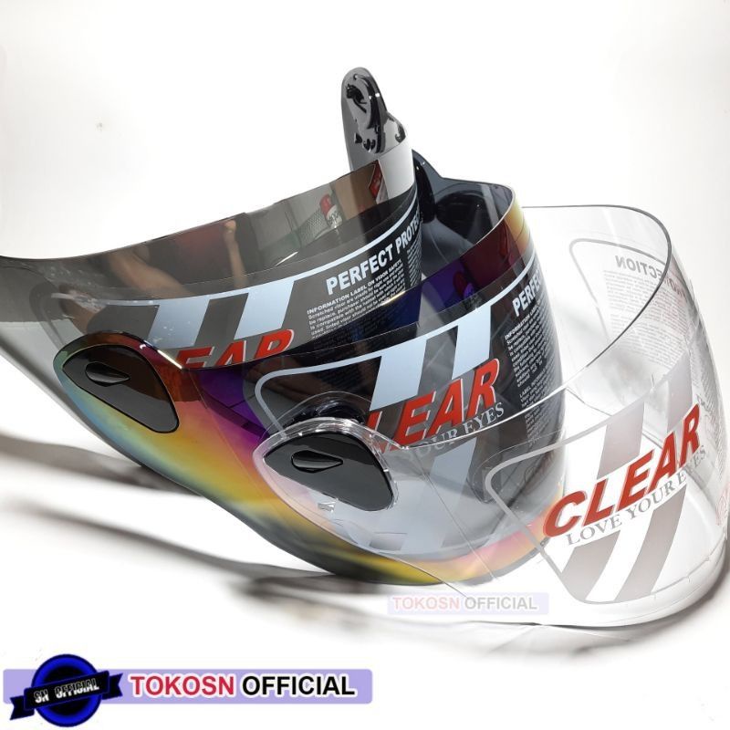 Visor Nhk R6 Original merk clear kaca + dudukan rachet pelangi silver smole bening