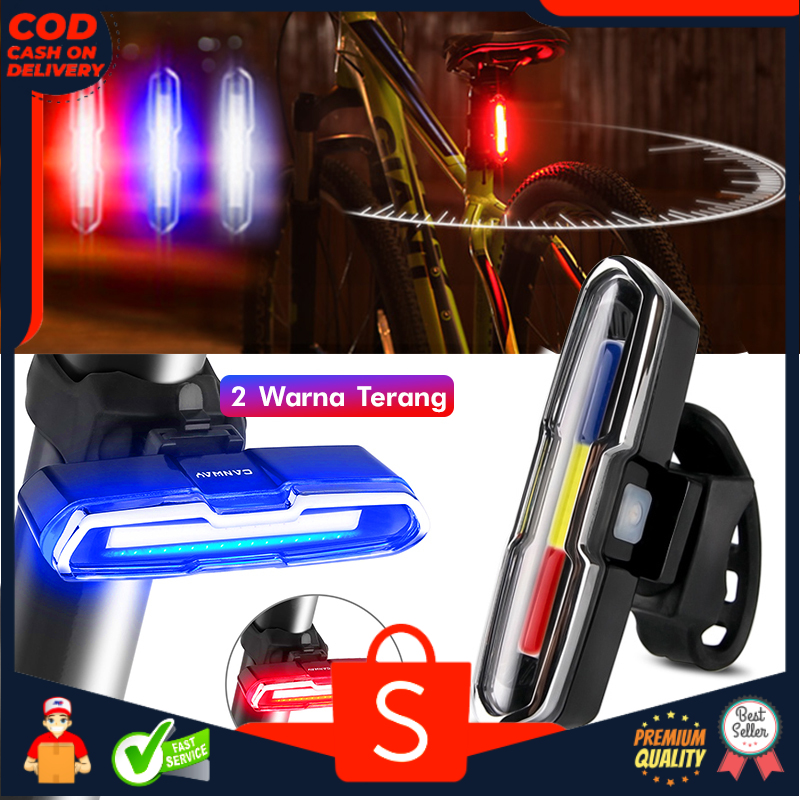 Lampu Belakang Sepeda 3 Warna Terang LED 8 Modes USB Rechargeable Anti Air Gunung Mengendarai