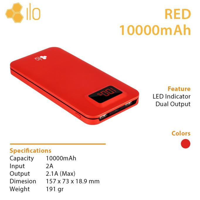 Pb7467796- Hippo Power Bank Ilo Red 10000Mah / 10000 Mah Garansi Resmi - Original Y468R57Ds