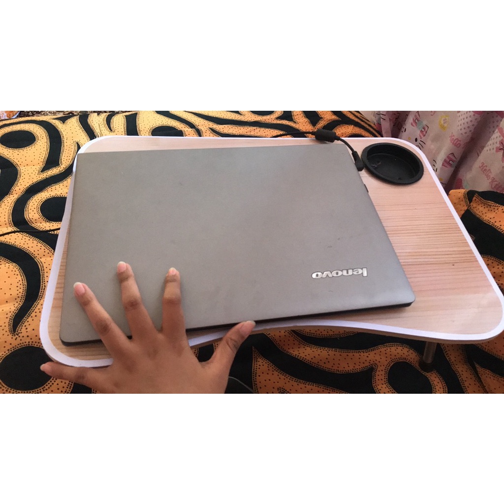 MEJA LAPTOP / MEJA BELAJAR LIPAT LAPTOP DAN TEMPAT GELAS POLOS TANPA MOTIF