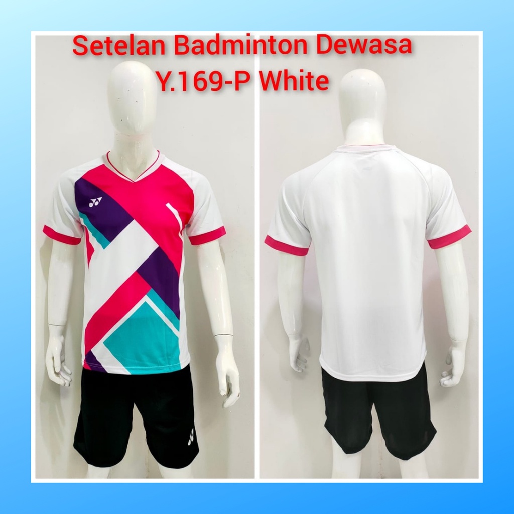 Kaos bulutangkis pria baju badminton dan celana jersey setelan wanita dewasa t-shirt outfit seragam jarsey kostum olahraga pakaian apparel sport jersy bulu tangkis casual jersi sudirman cup suit Y169 putih polos