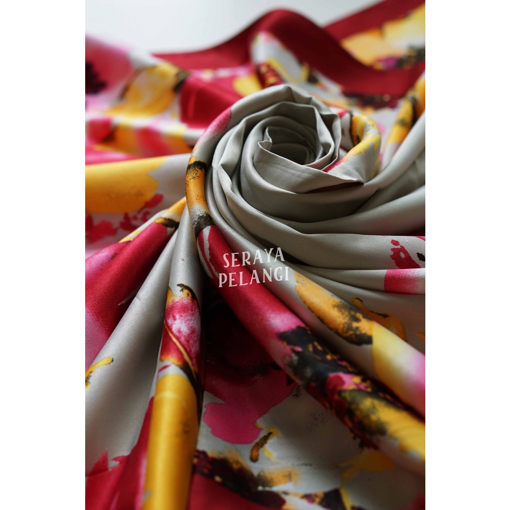 Selendang Segi Empat Satin Lamiz 04 | Motif Bunga/Kembang | Scarf | Syal | Shawl | Pashmina | Pasmina | Souvenir | Hadiah | Gift | Aksesoris Fashion | Import Quality | Grosir Murah