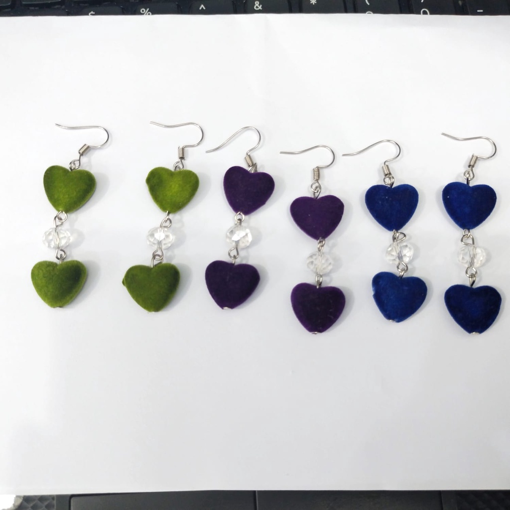 Anting Kristal Love Bludru Fashion Wanita Style Korea